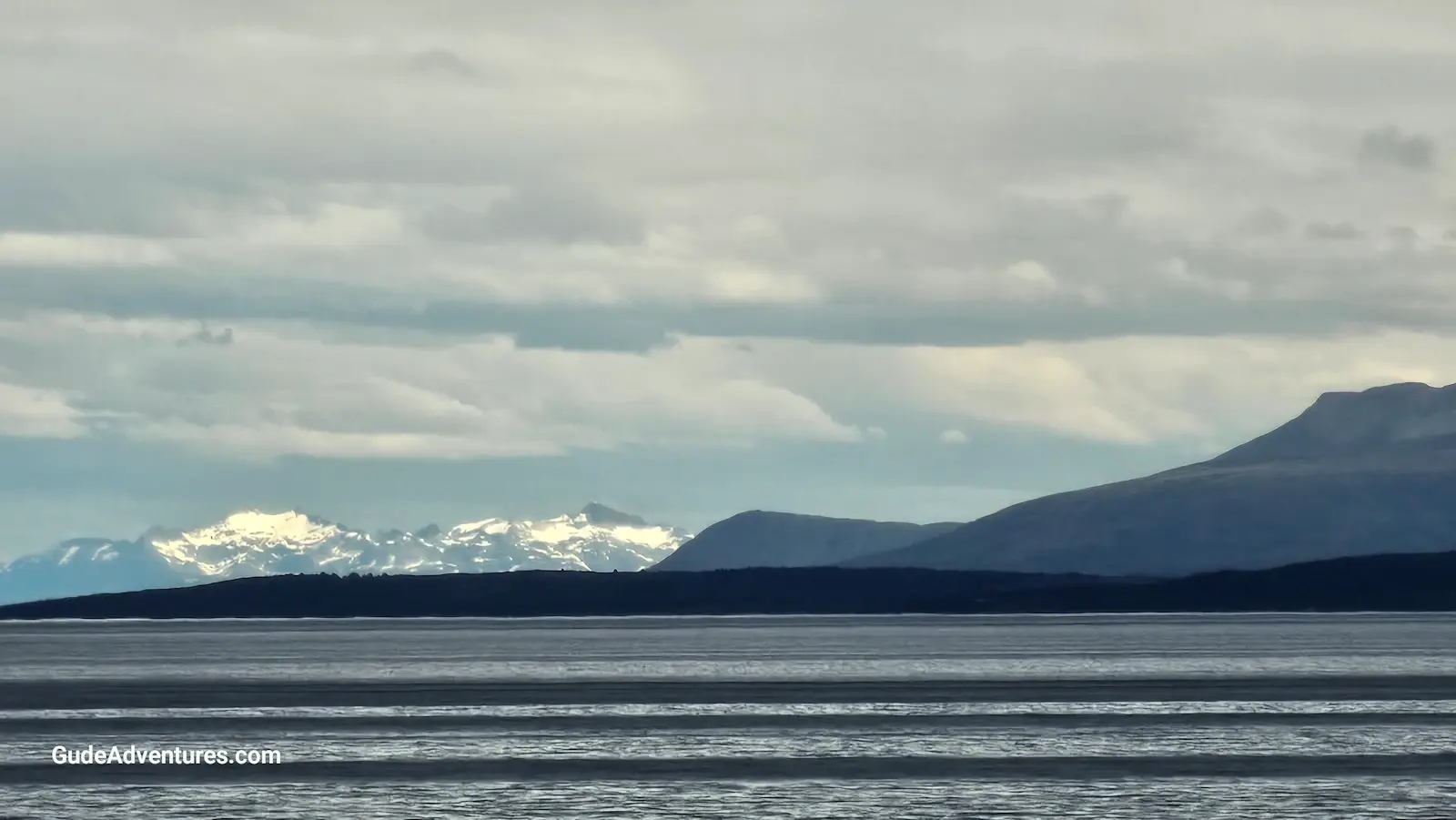 Snow covered mountains in the Straits of Magellan