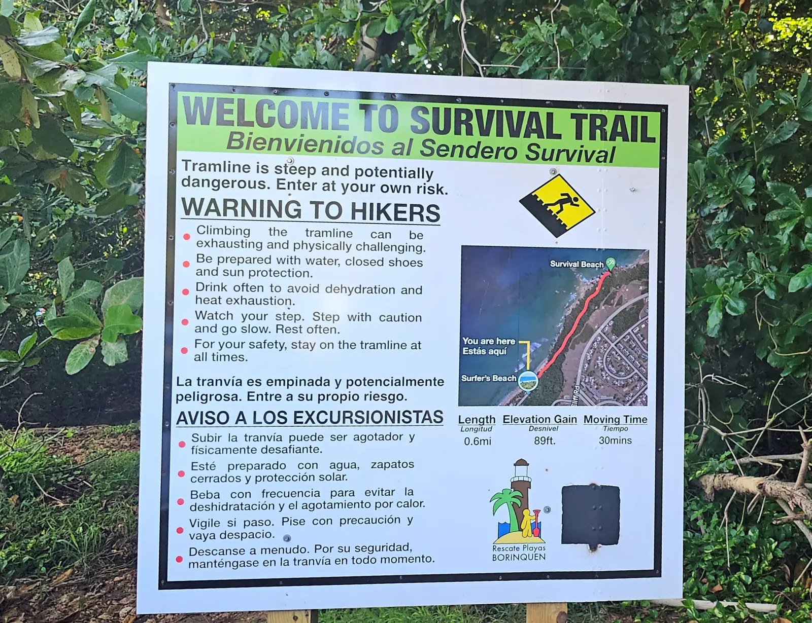 Sign for the Survival Beach trail
