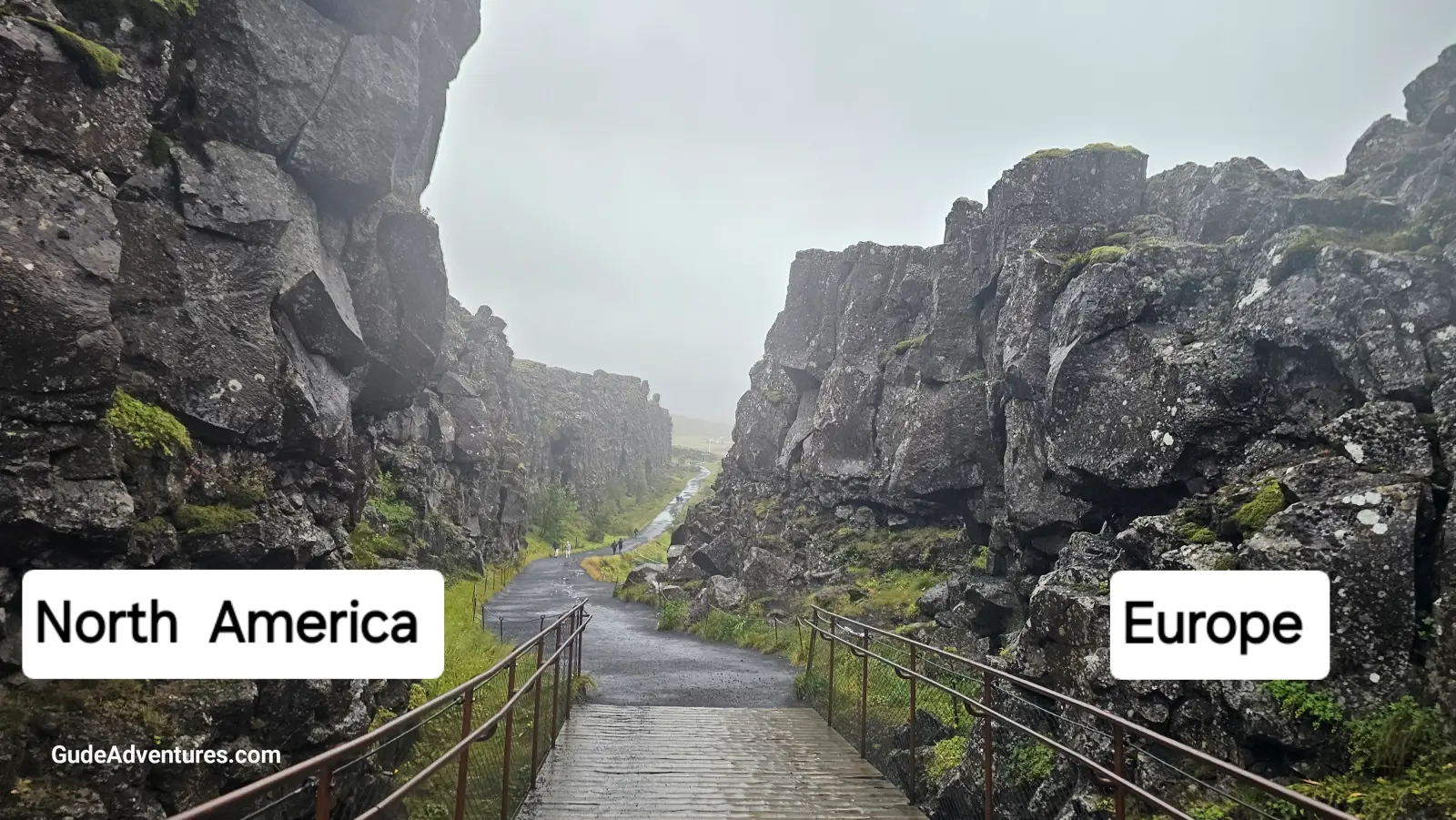 Almannagjá Gorge  is at the boundary of two tectonic plates, the Eurasian Plate and the North American Plate