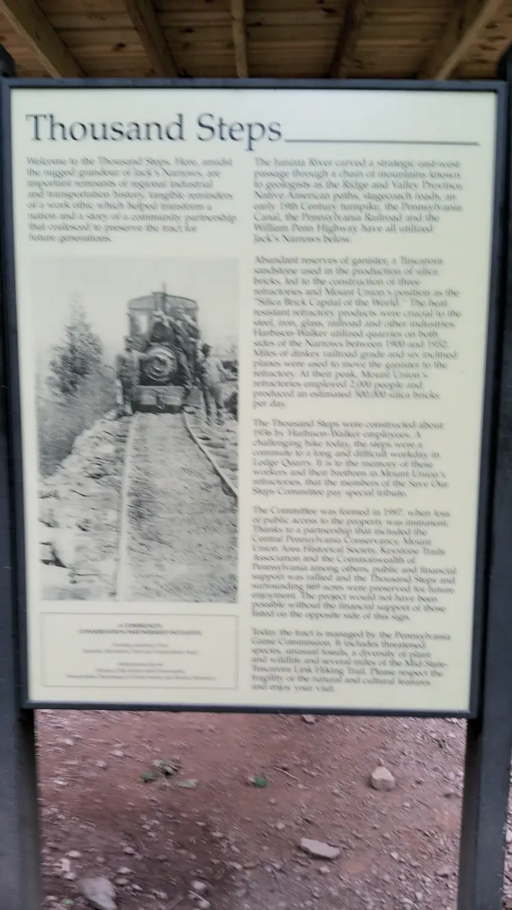 Sign explaining  Thousand Steps and the operations at the quarry.