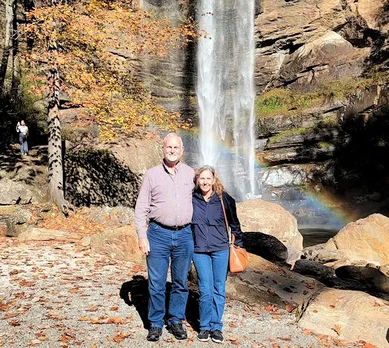 Standing in front of a rainbow at the Toccoa Falls
