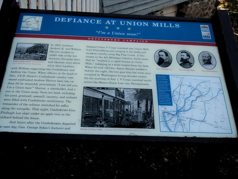 Sign with information about Defiance at Union Mills