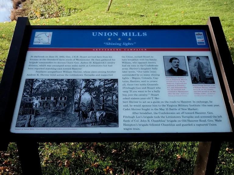 Sign with information about Union Mills