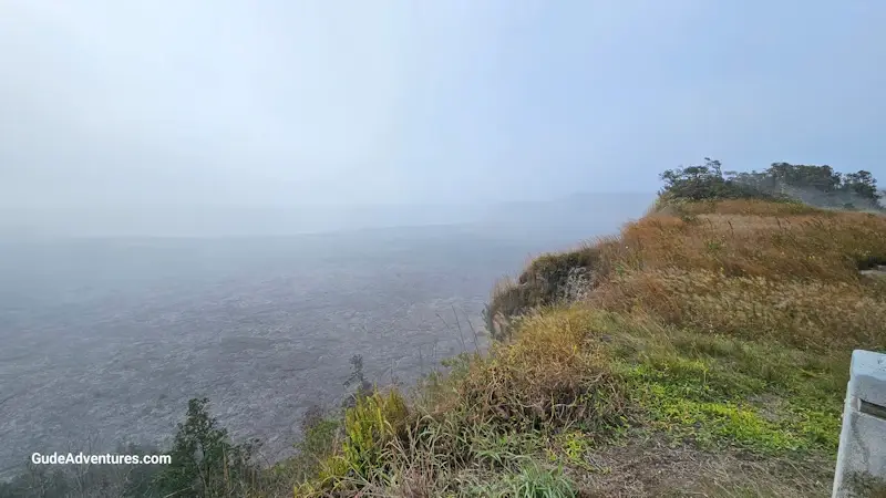 View from the Volcano House on the rim of the Kilauea volcano crater
