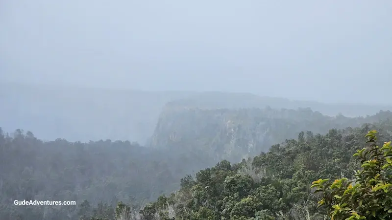 View from the Volcano House on the rim of the Kilauea volcano crater