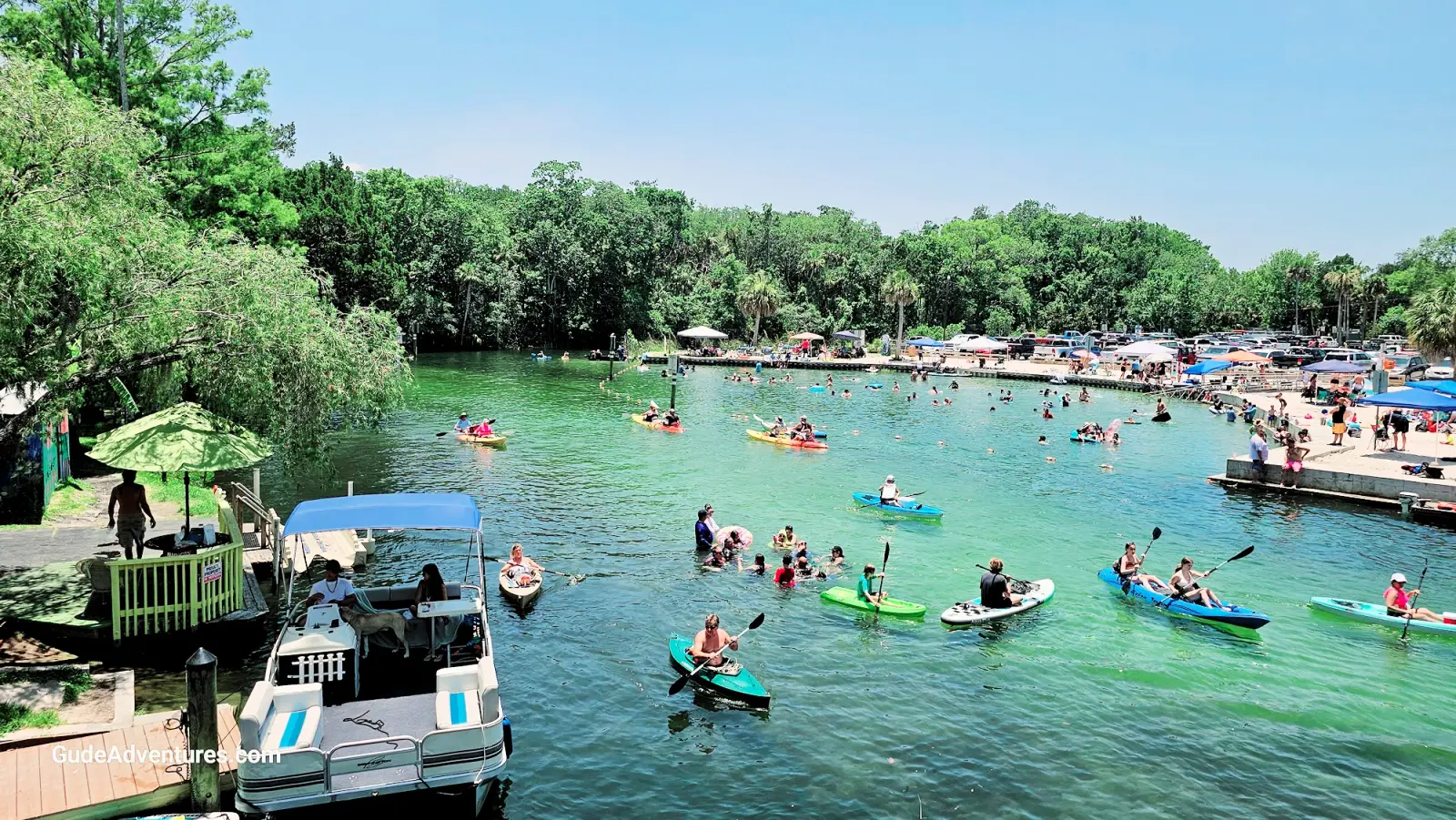 Boaters on the Weeki Wachee river downstream from the Weeki Wachee springs